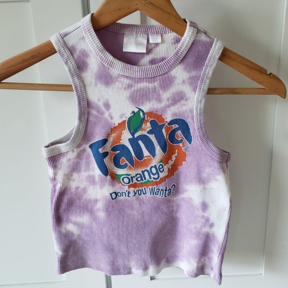 Fanta Crop Tank Top Womens XS Tie Dye Graphic Y2K Coca Cola Muscle Tee